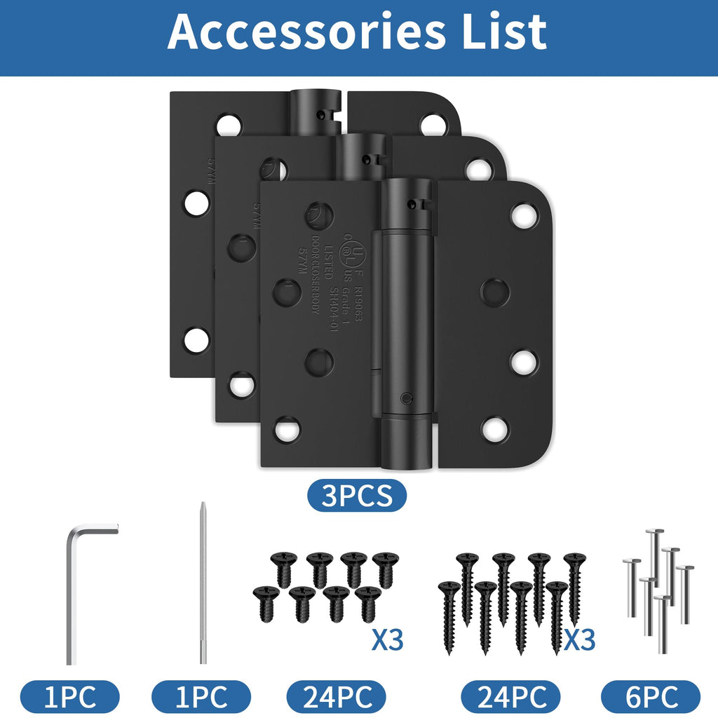 4 Inch Self Closing Door Hinges, Spring Hinges Self Closing Matte Black