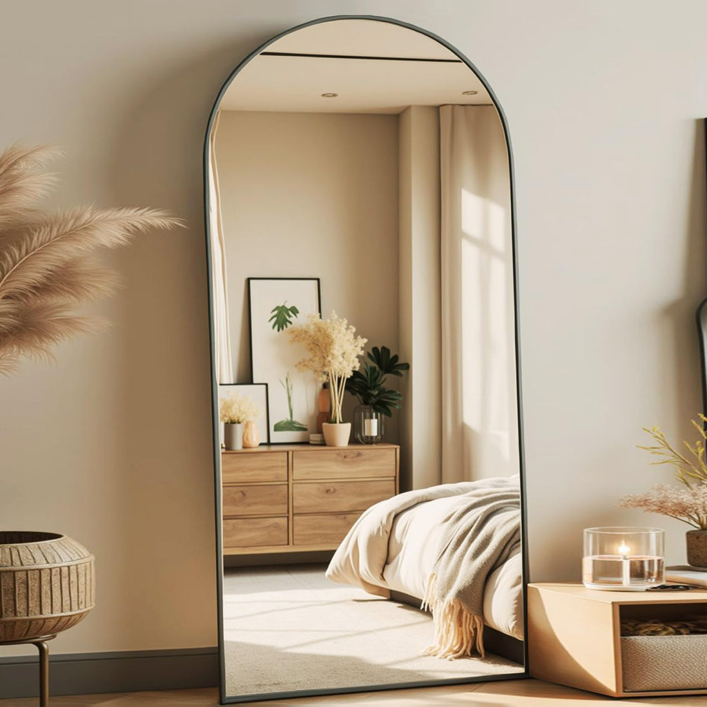 Arched Full Length Mirror, 70"x26" Free Standing Floor Mirror, Black
