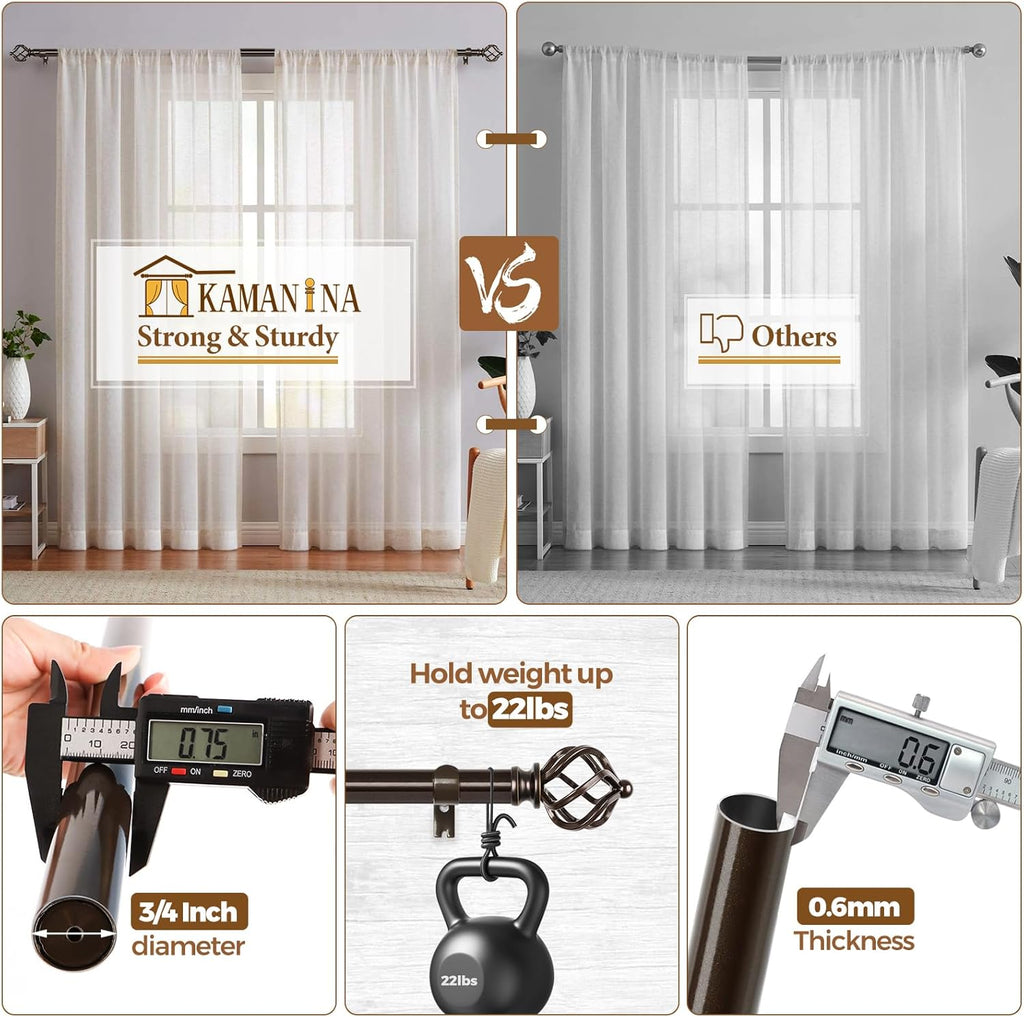 Bronze Curtain Rod 32 to 58 Inch(2.6-4.8ft), Adjustable Curtain Rods for Windows 28 to 48 Inch, 3/4 Inch Splicing