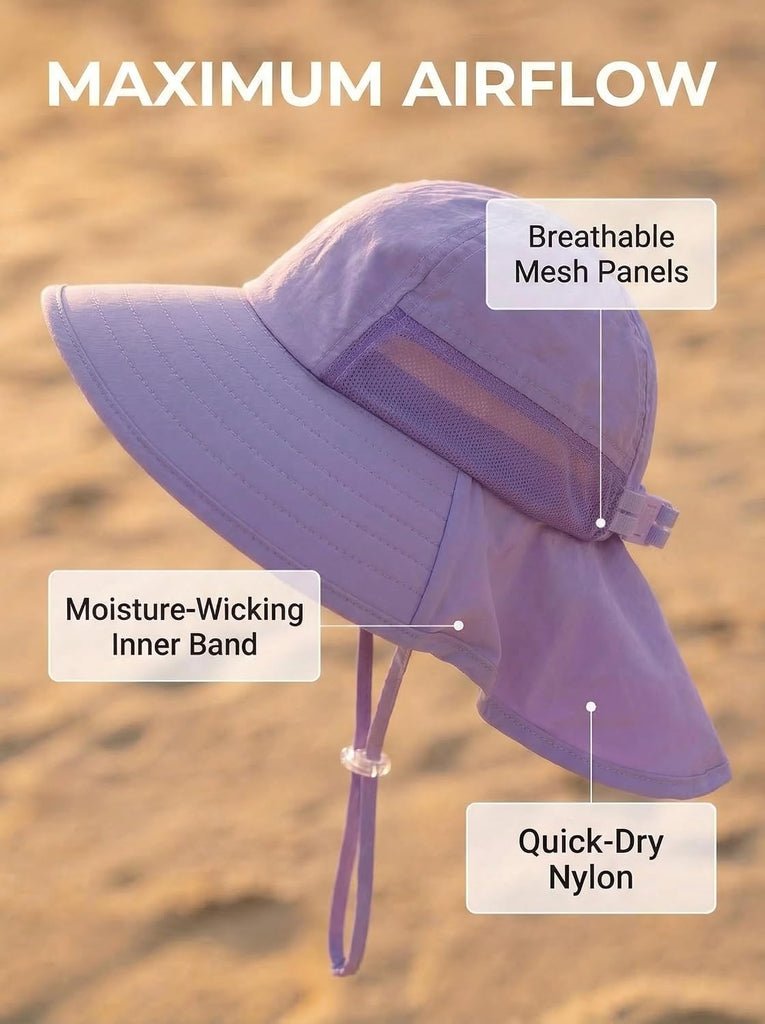 Toddler Sun Hat Kids Bucket Hat UPF 50+ Wide Brim Neck Flap - Adjustable Baby Beach Hat Summer Play Essentials