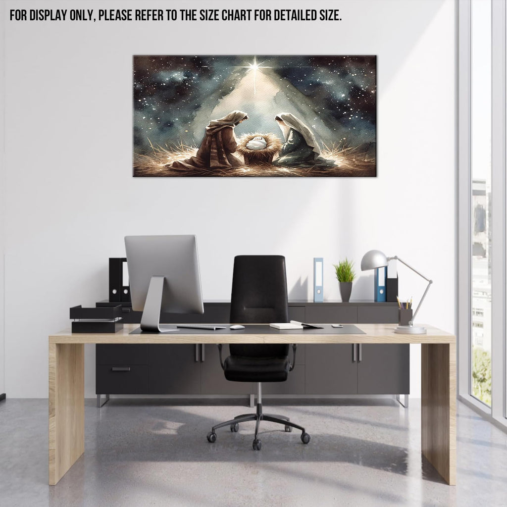 Large Jesus Nativity Canvas Wall Art, Spiritual Christian Religious Canvas Prints, Starry Night Faith Wall Decor