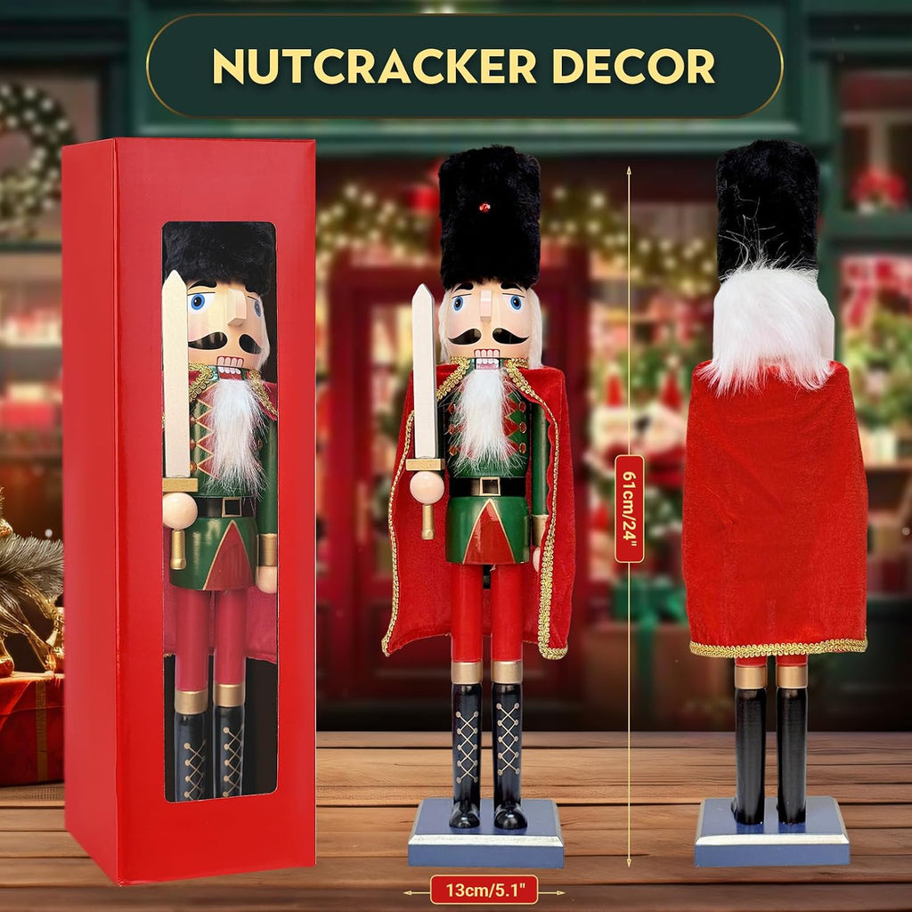 24Inch Wooden Soldier Nutcracker Christmas Decor - Festive Christmas Nutcracker Gift, Winter Indoor Decoration
