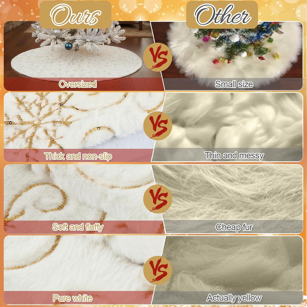 Faux Fur Christmas Tree Skirt, White, 60 Inch