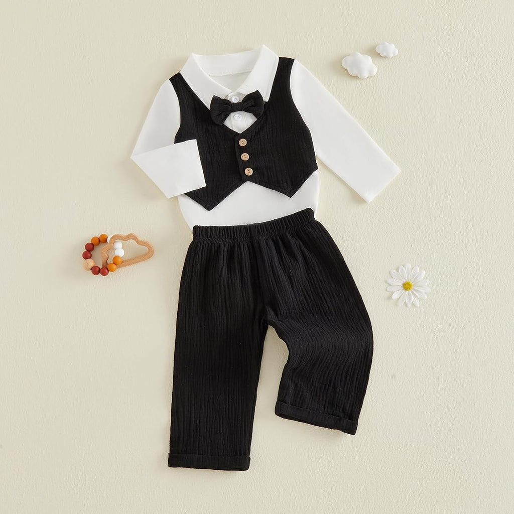 Infant Baby Boy Outfit Gentleman Suit Bowtie Dress Romper Pants Set