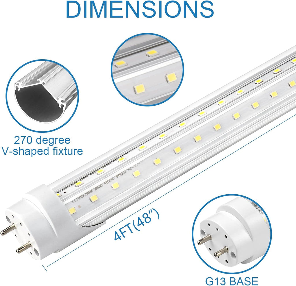 T8 LED Bulbs 4 Foot, 25-Pack 4FT LED Shop Light Tubes, 36W 4680LM 5000K Daylight White, T8 T10 T12 Fluorescent