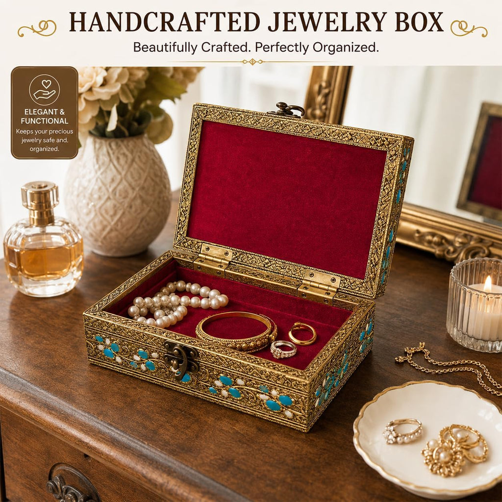 6 inch Jewelry Box - Handmade Portable Treasure Organiser Keepsake - Decorative Memory Storage Case Single