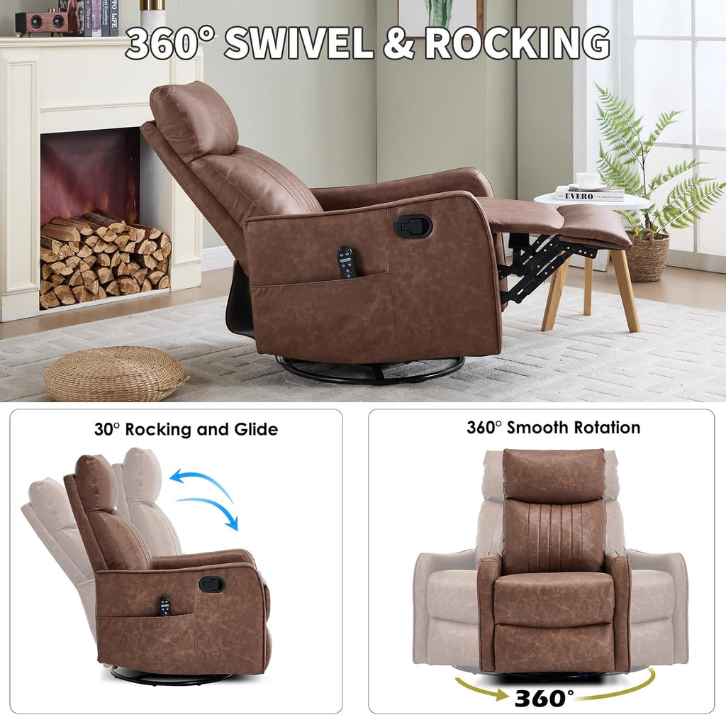 Swivel Rocker Recliner Chair, 360° Swivel Recliner with Heat and Massage, Rocker Recliner Nursery Glider Chair with