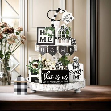 Tiered Tray Decor Set for Rustic Home Country Kitchen Dining Room Living Room Table Decorations Farmhouse Modern - Set of 11