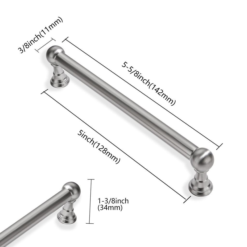 2 Pack 5 Inch Hole Center Brushed Nickel Cabinet pulls 100% Solid Heavy Duty Dresser Pulls Cabinet Drawer Pulls