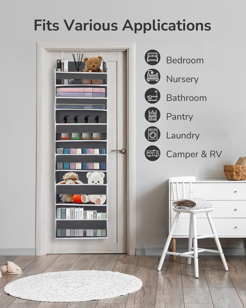 Over The Door Organizer with 6 Large Pockets 12 Side Pockets, 50lbs Weight Capacity Door Hanging Organizer , Pantry