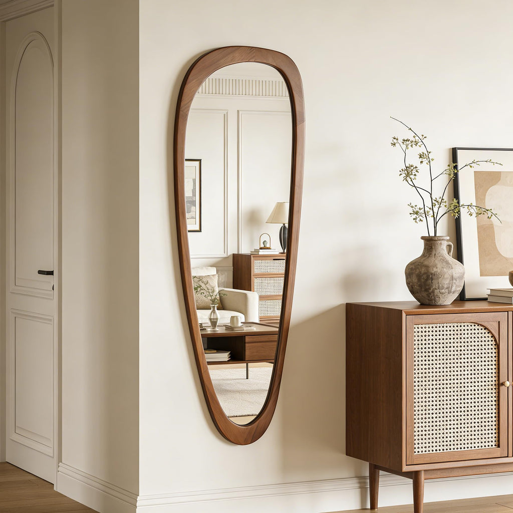 Irregular Asymmetrical Full Length Wall Mirror, 60"x22" Wooden Framed