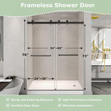 55"-60" W x 76" H Frameless Sliding Shower Door, Double Sliding Shower Door, 5/16"(8mm) Clear Tempered Glass