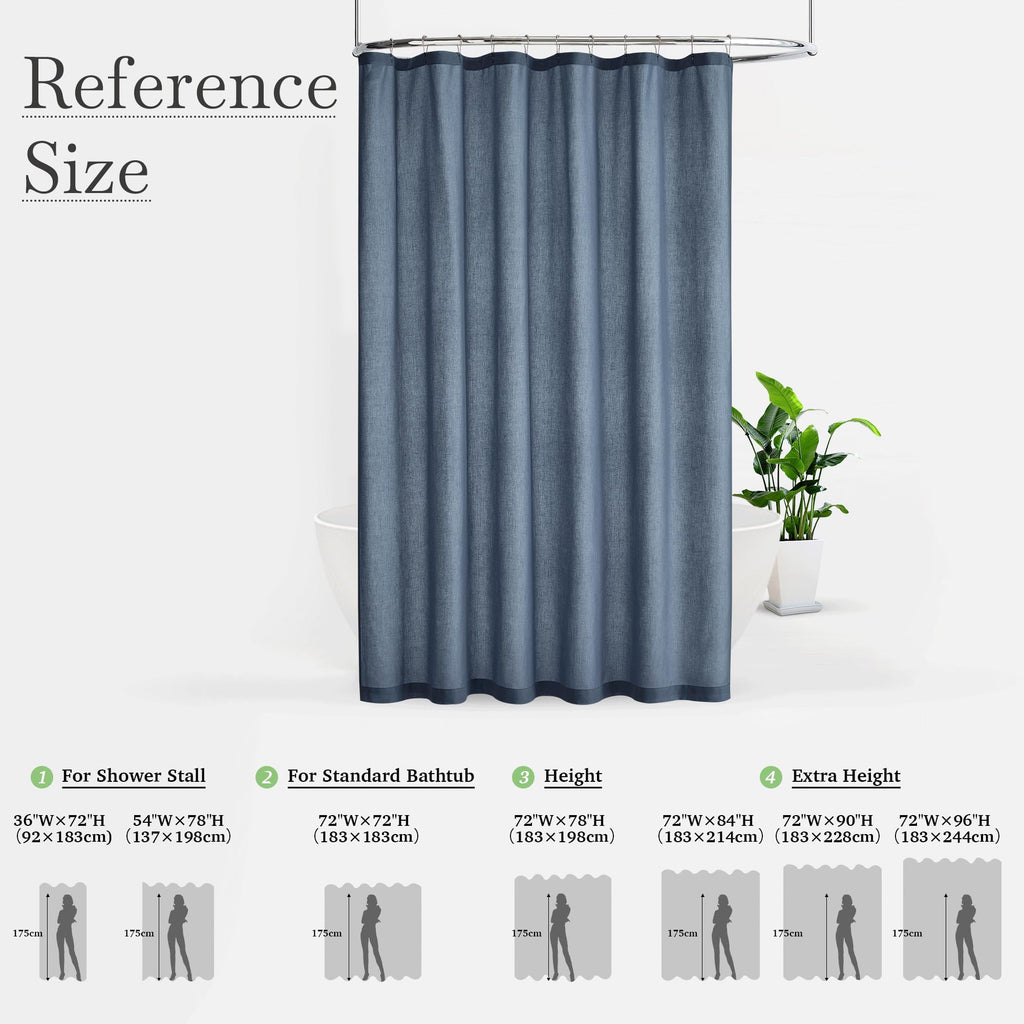 Linen Fabric Sets -Button Hole Waterproof Lightweight Washable Privacy Shower Curtains for Bathtub with 12 Metal