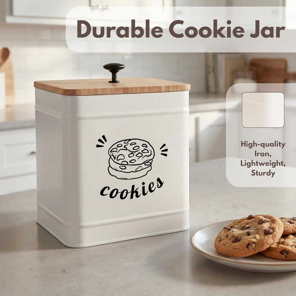 Cookie Jar with Lid Airtight, Cookie Tin with Bamboo Lid, Cute Cookie Jars Counter Decorative, 1 Gallon Food Storage
