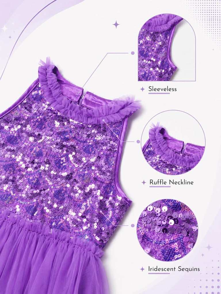 Girls Sequin Dress for Kids Sparkly Halter Neck Sleeveless Casual Party Wedding Twirl Dresses