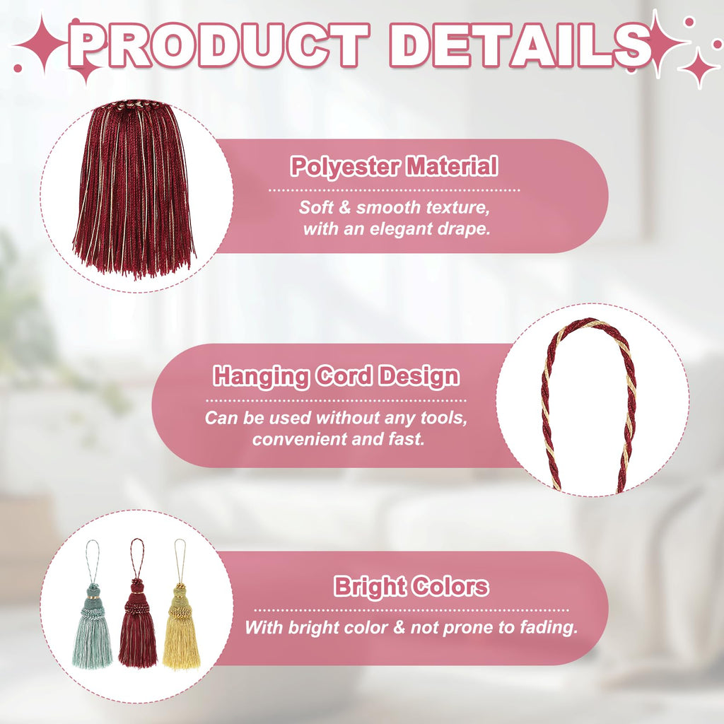 Silky Key Tassels with Loops DIY Accessories 8.6" Mixed Red, 2Pcs