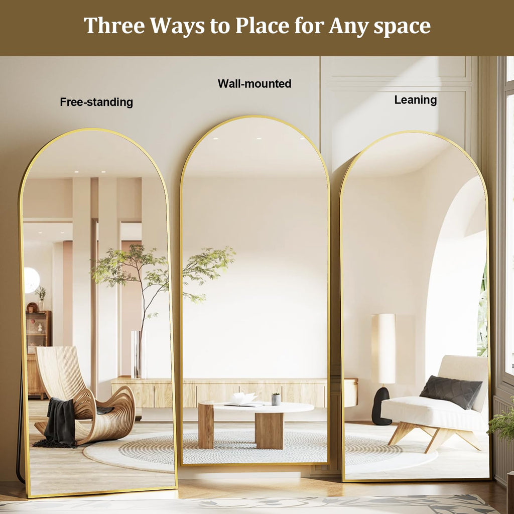 Arched Full Length Mirror - 65" x 24" Floor Mirrors,Gold