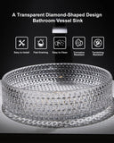 Homary Bathroom Vessel Sink Round Vessel Sink 15.35" x 4.33" Transparent Diamond Shaped Crystal Glass Bathroom Sink