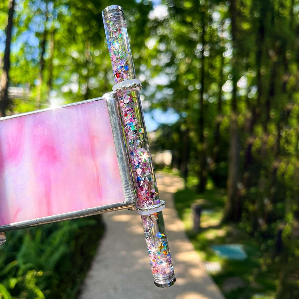 6" Pink Pearl Seashell Kaleidoscope with Glitter Wand,Handmade Stained Glass Kaleidoscope for Adults,Gift - Set of 2