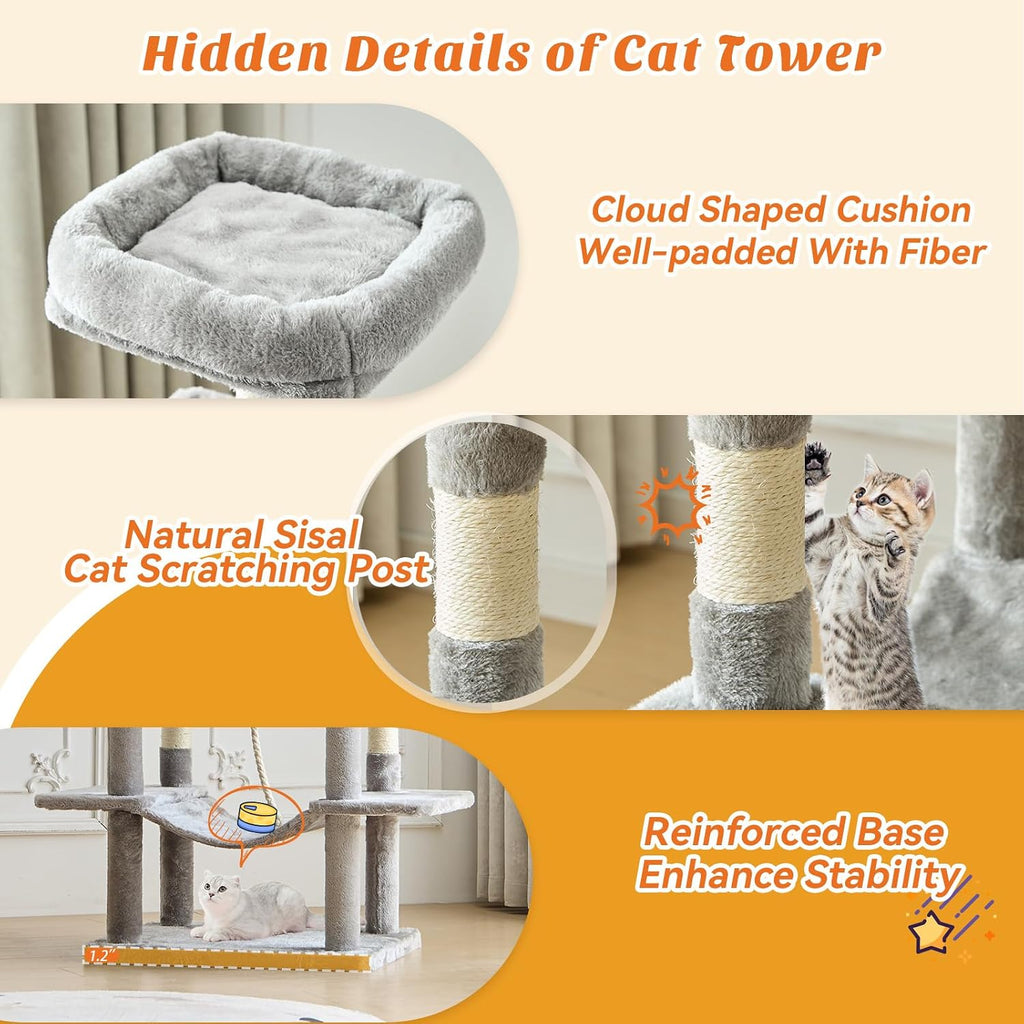 Large 66 Inch Cat Tree Tower with Sisal Scratching Post