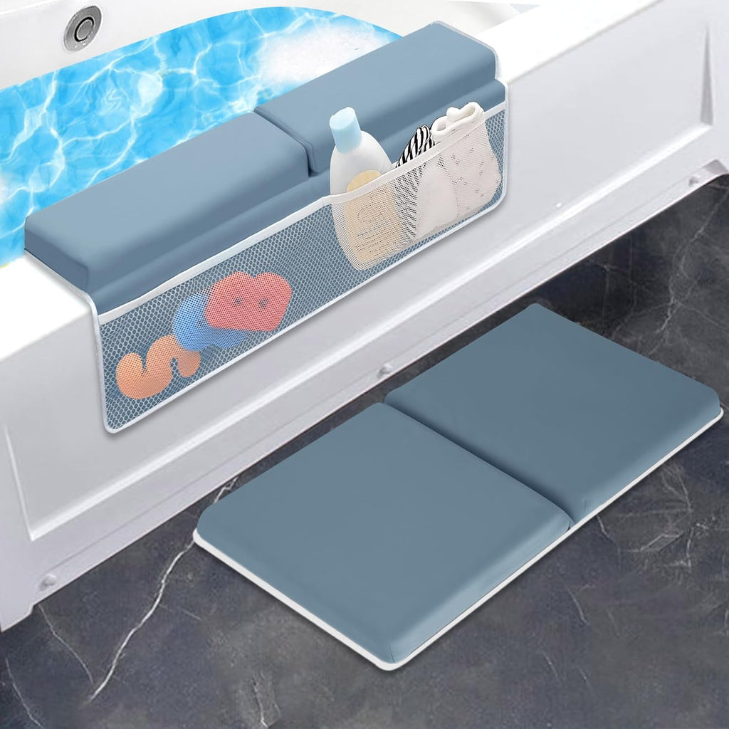Bath Kneeler with Elbow Rest Pad Set, 1.5 inch Kneeling Pad Mat for Bathtub Baby Bathing Parents, Painless Foam Mat