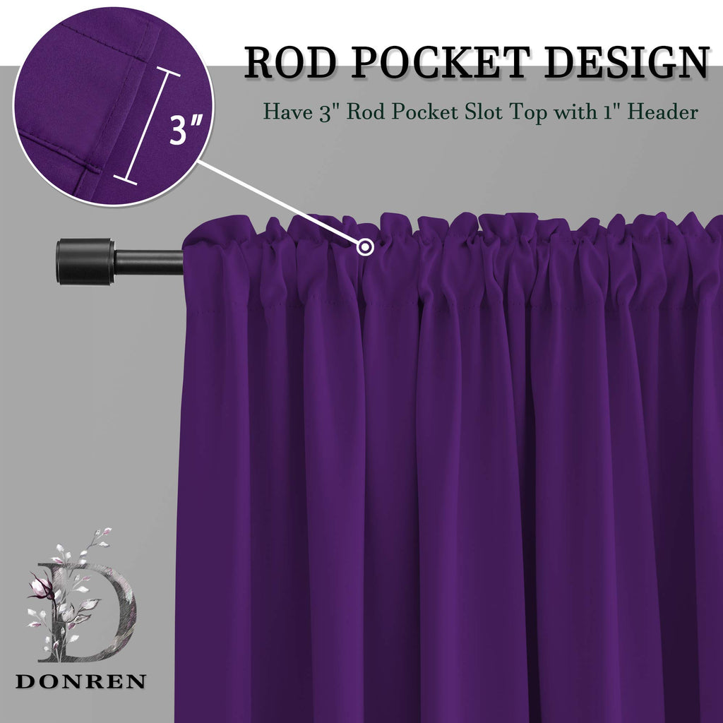 Royal Purple Window Valances - Blackout Rod Pocket Valances for Small Window (42 by 18 Inch, 2 Panels)