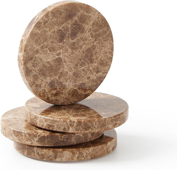 Natural Marble Coaster.Round Drinks Coasters,Non-Ceramic/Non-Resin - Set of 4
