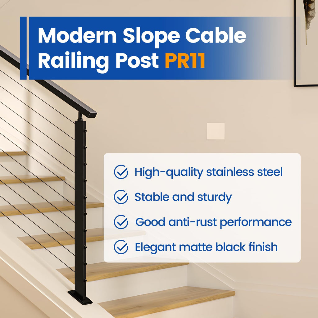 36" Black Slope Cable Railing Post with 5° Spacer PR11 BA4S