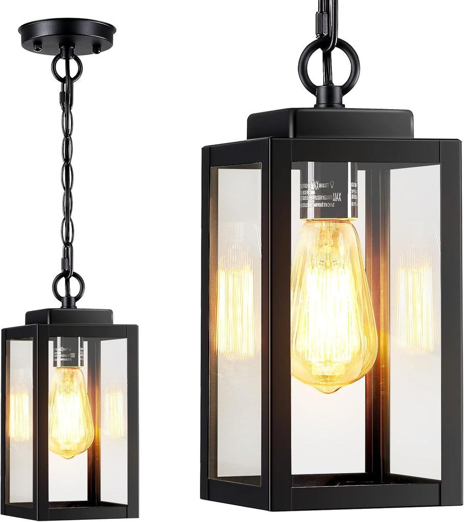 Outdoor Pendant Lights for Porch, 11'' Outdoor Hanging Lantern Lights Modern Outside Chandelier