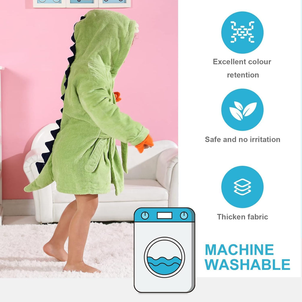 Girls Boys Robe Cotton Towel Baby Dinosaur Style Hooded Bathrobe
