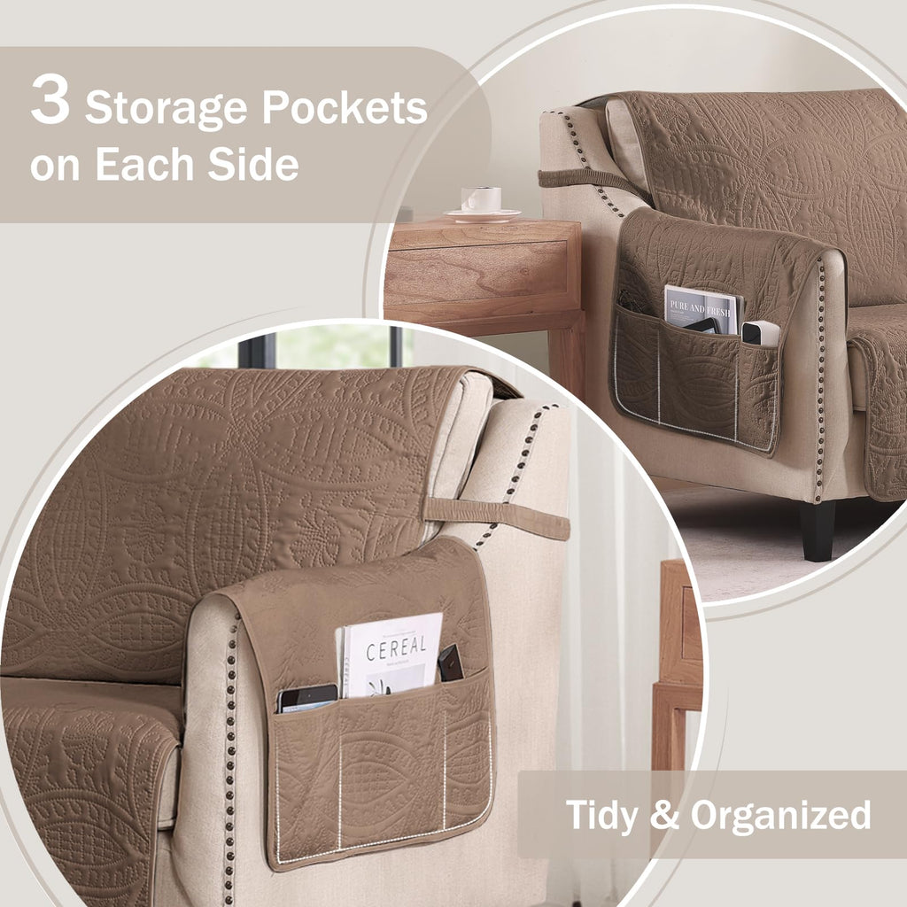 Toffee Loveseat Covers for 2 Cushion Couch, Water-Repellent Covers for Love Seat Sofa, Machine Washable Quilted Couch