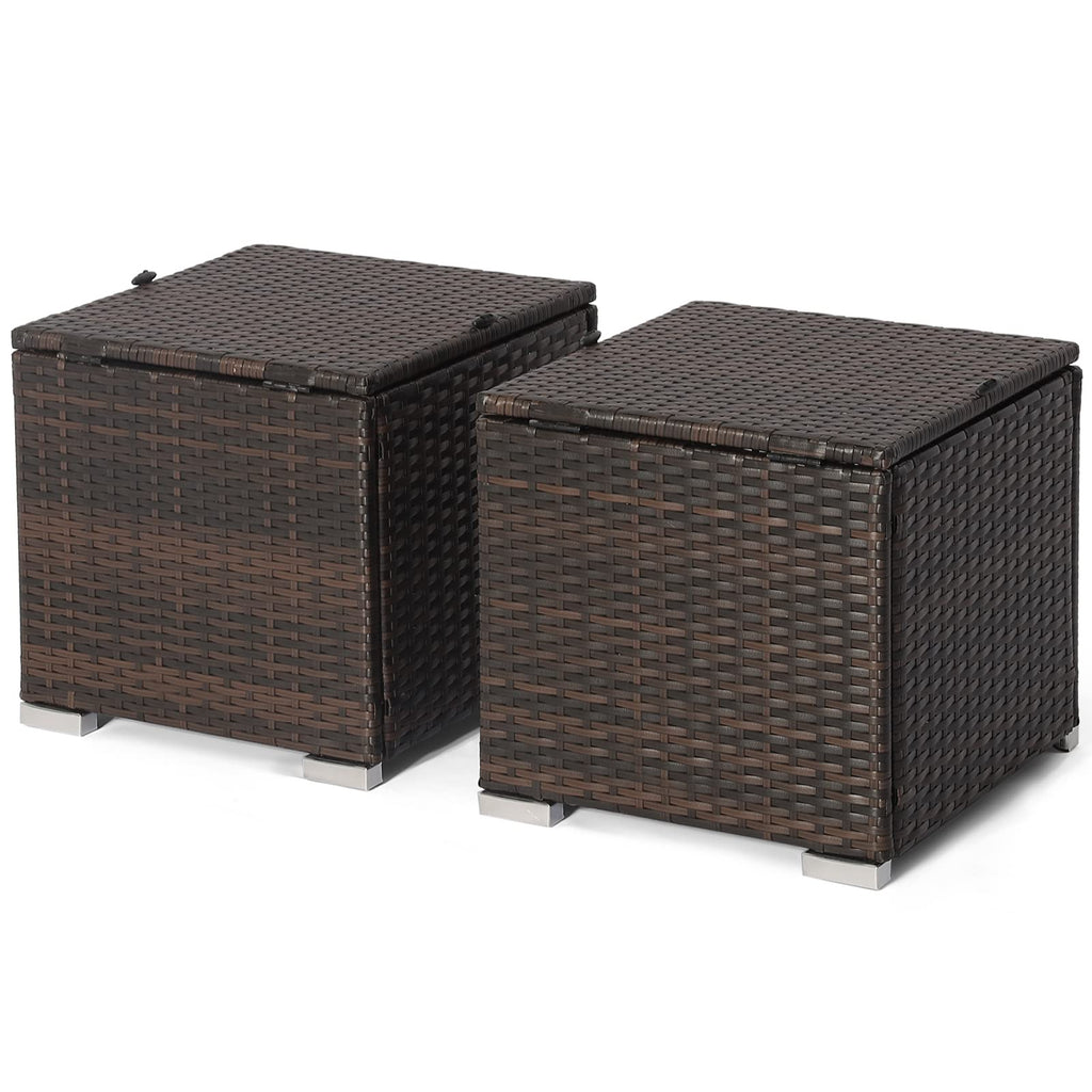 Patio Wicker Ottoman Set of 2, Multipurpose Outdoor Footstool w/Removable Cushions, Rattan Side Table w/Storage