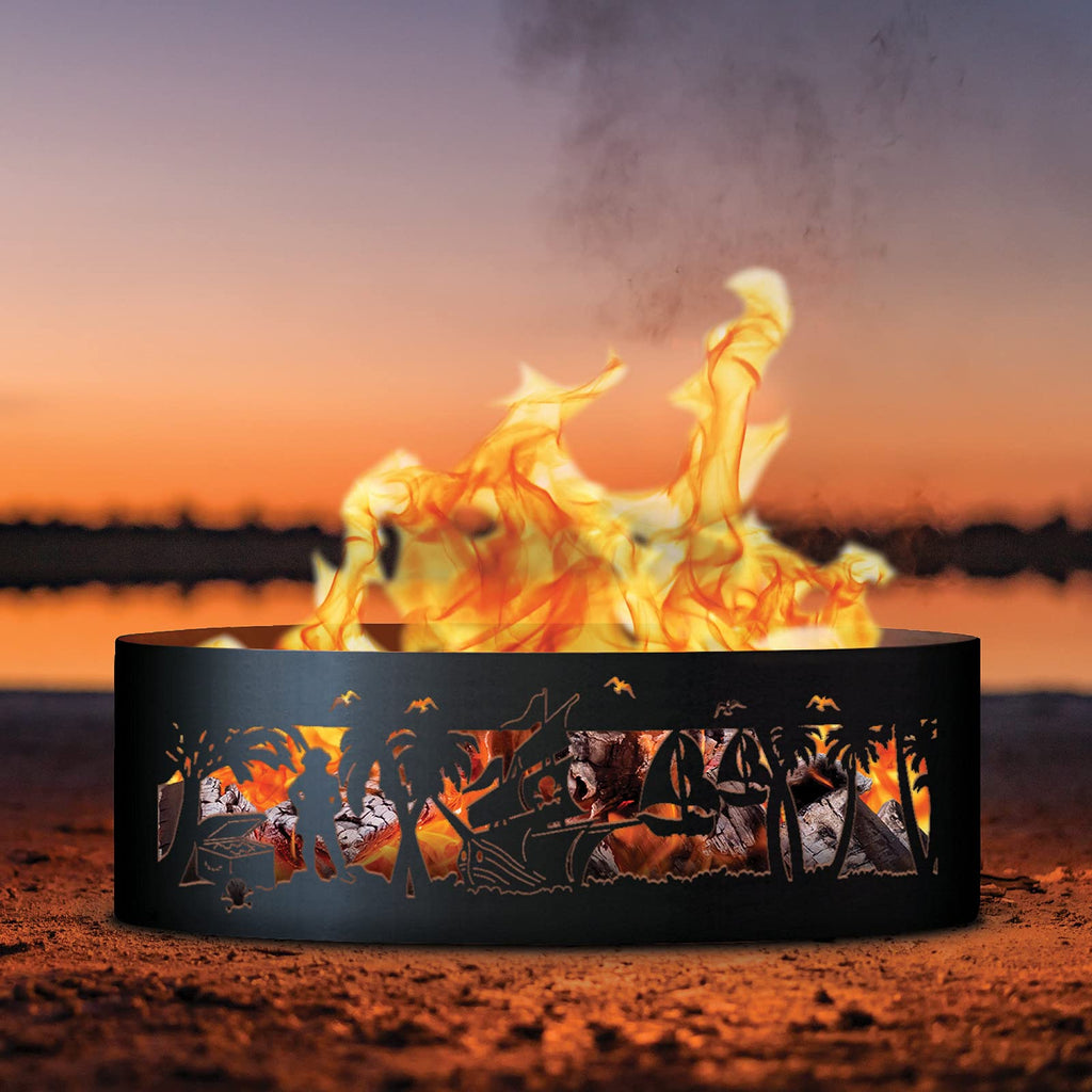 Pirates Life Unpainted 12 in. Tall 30 in. Diameter Outdoor Fire Ring with Fire Poker - 30 x 30 x 12 in.