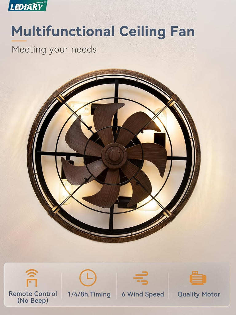 20 Inch Caged Ceiling Fan with Light and Remote