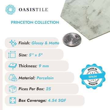 Oasis Tile Princeton Glaze Linen Fresh White Hexagon Porcelain Tile | Durable white matte hexagon porcelain for