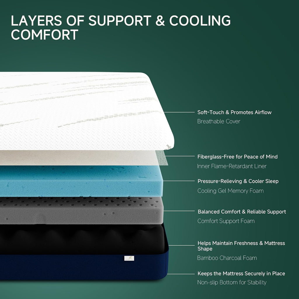 Queen Mattress 12-Inch for Cooler Sleep - Cooling Gel Memory Foam with Pressure Relief & Medium Firm Support, Cozy