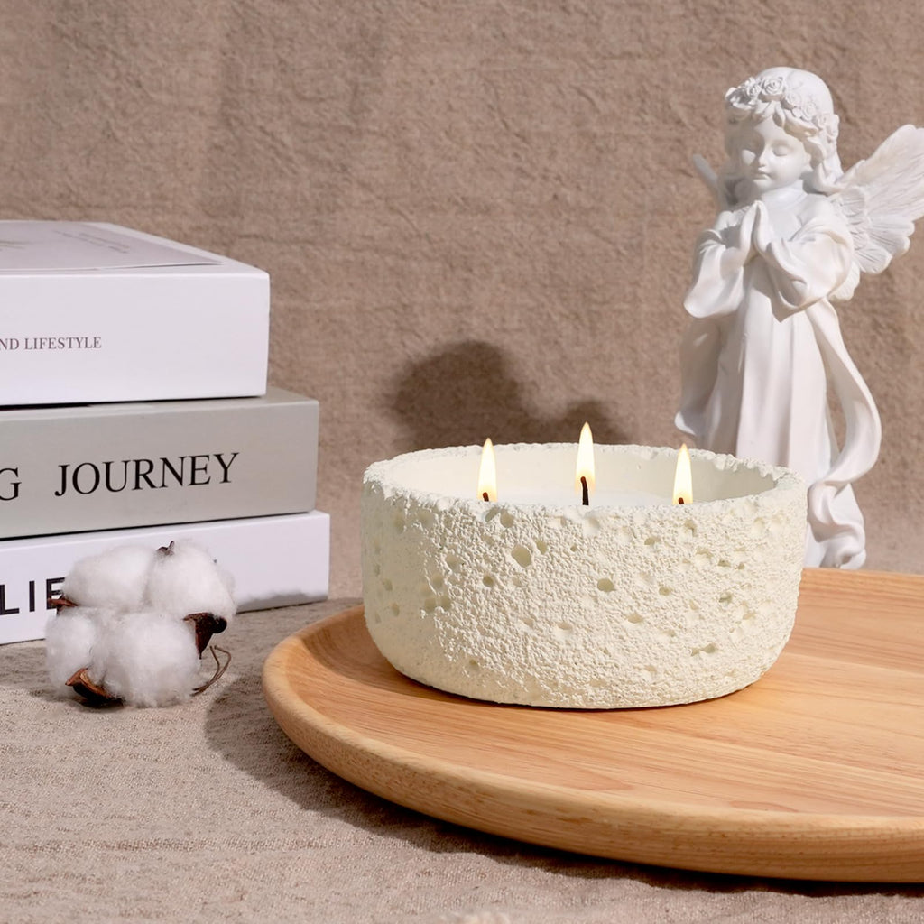 20oz Large Scented Candle - Eucalyptus & Rosemary, 3 Wick Non Toxic Soy Candles for Women, Matte Ivory White Ceramic