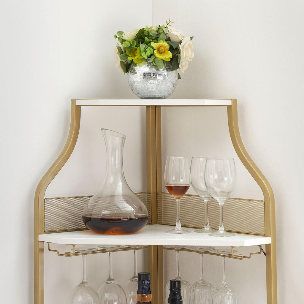 Corner Wine Bar Cabinet with Large Storage Space and Removable Wine Rack, Coffee Bar Cabinet with Glass Holder and