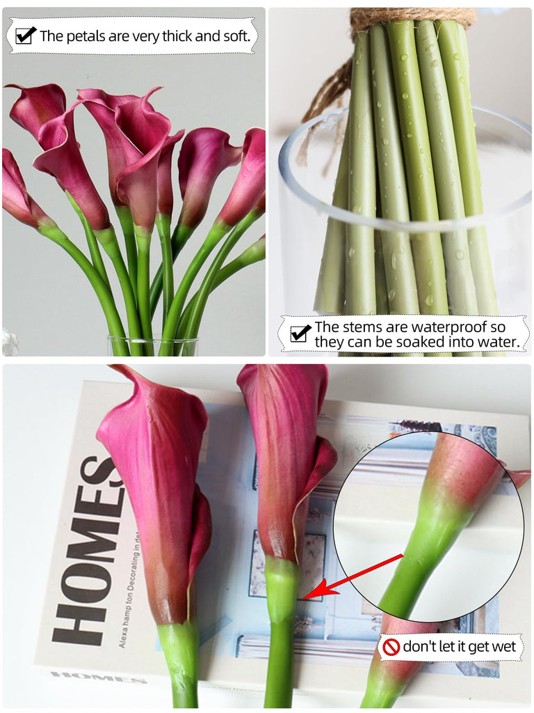 Purple Calla Lily Flowers, 12pcs Real Touch Faux Stems for Vases