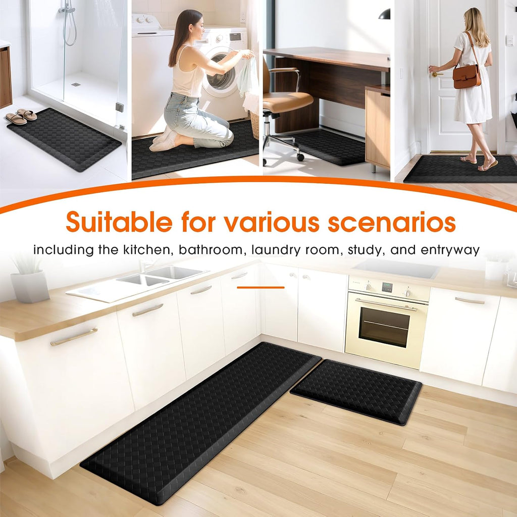 4/5 Inch Cushioned Anti Fatigue Kitchen Mats for Floor, Black | 2PCS Kitchen Rugs, Non-Slip Standing Desk Mat