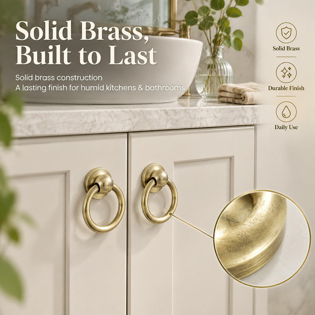 Brass Drop Ring Pulls, 1.6 Inch Antique, 2Pcs