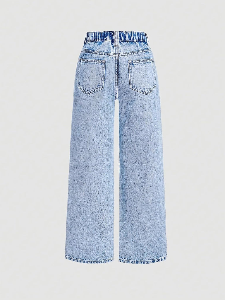 Jeans for Girls Baggy Wide Leg Ripped High Elastic Waisted Denim Pants Y2K Boyfriend Skater Streetwear Cute Trousers