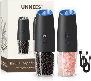 Rechargeable Electric Salt And Pepper Grinder Set, (Black) - Set of 2