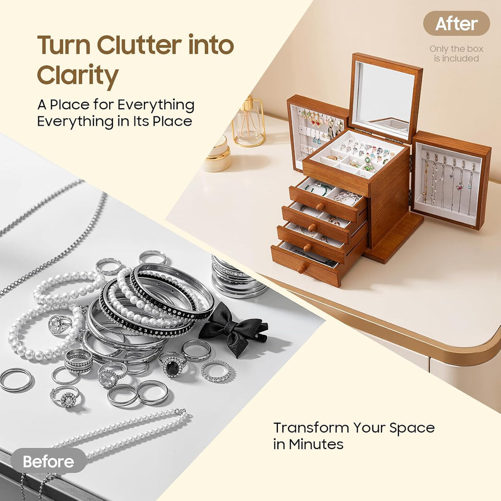 Walnut Wooden Jewelry Box 5 Layer Vintage Wood Jewelry Organizer