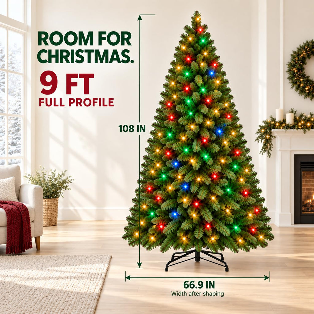 Full Prelit Christmas Tree 9FT, 800 Dual-Color LEDs, 2468 Tips