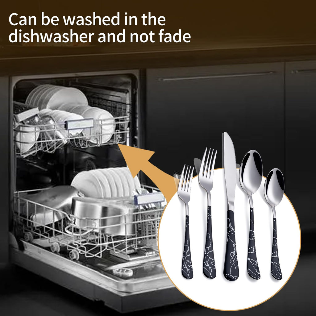 20-Piece Black crack Silverware Set 18/0 Stainless Steel Silverware Set Black crack Handle Cutlery Set Service for 4