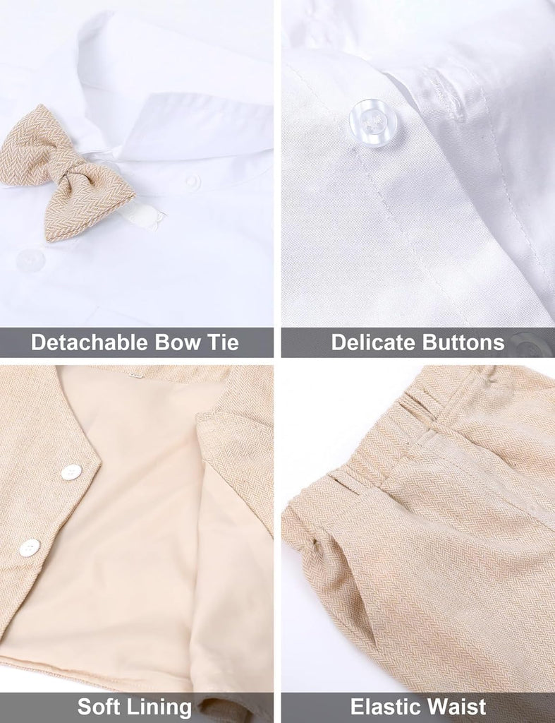 Baby Toddler Formal Suit 4pcs Vest, Shirt, Pants, Bow Tie