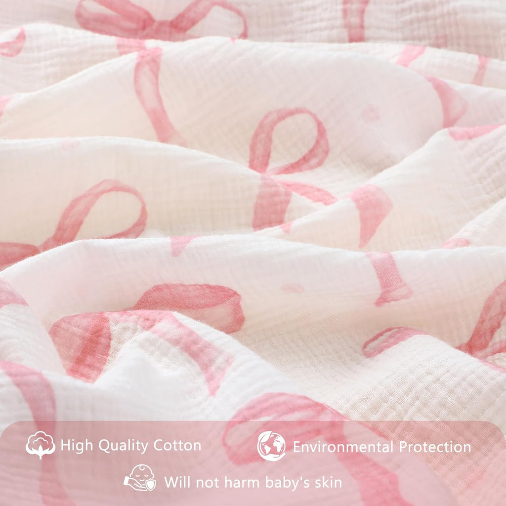 Pink Bow Crib Bedding Set of3 with Sheet Quilt Bed Skirt