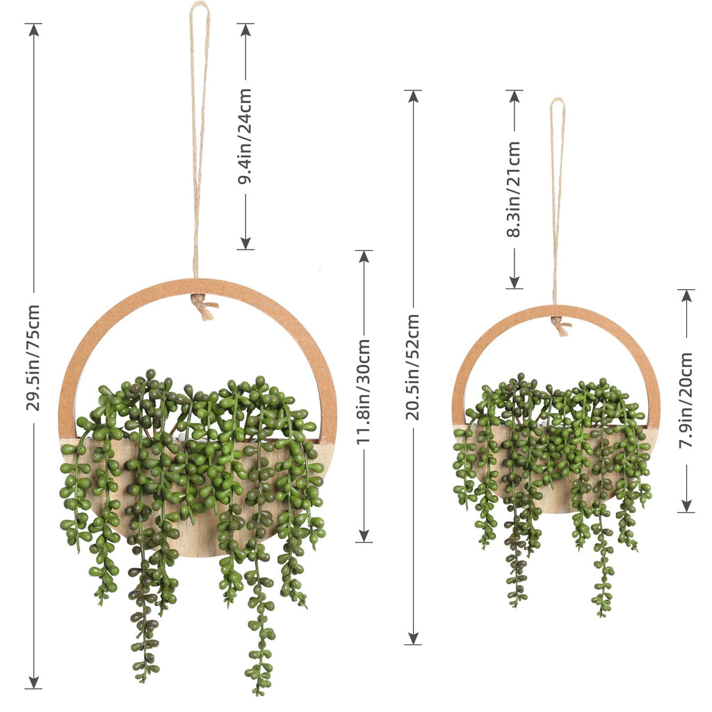 2pcs Artificial Succulents Hanging Plants 20.1'' Fake String of Pearls in Pot with 9.4'' Lanyard for Indoor Outdoor
