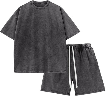 Boys Summer Outfits Acid Wash Short Sets 2 Piece Matching Clothes Set